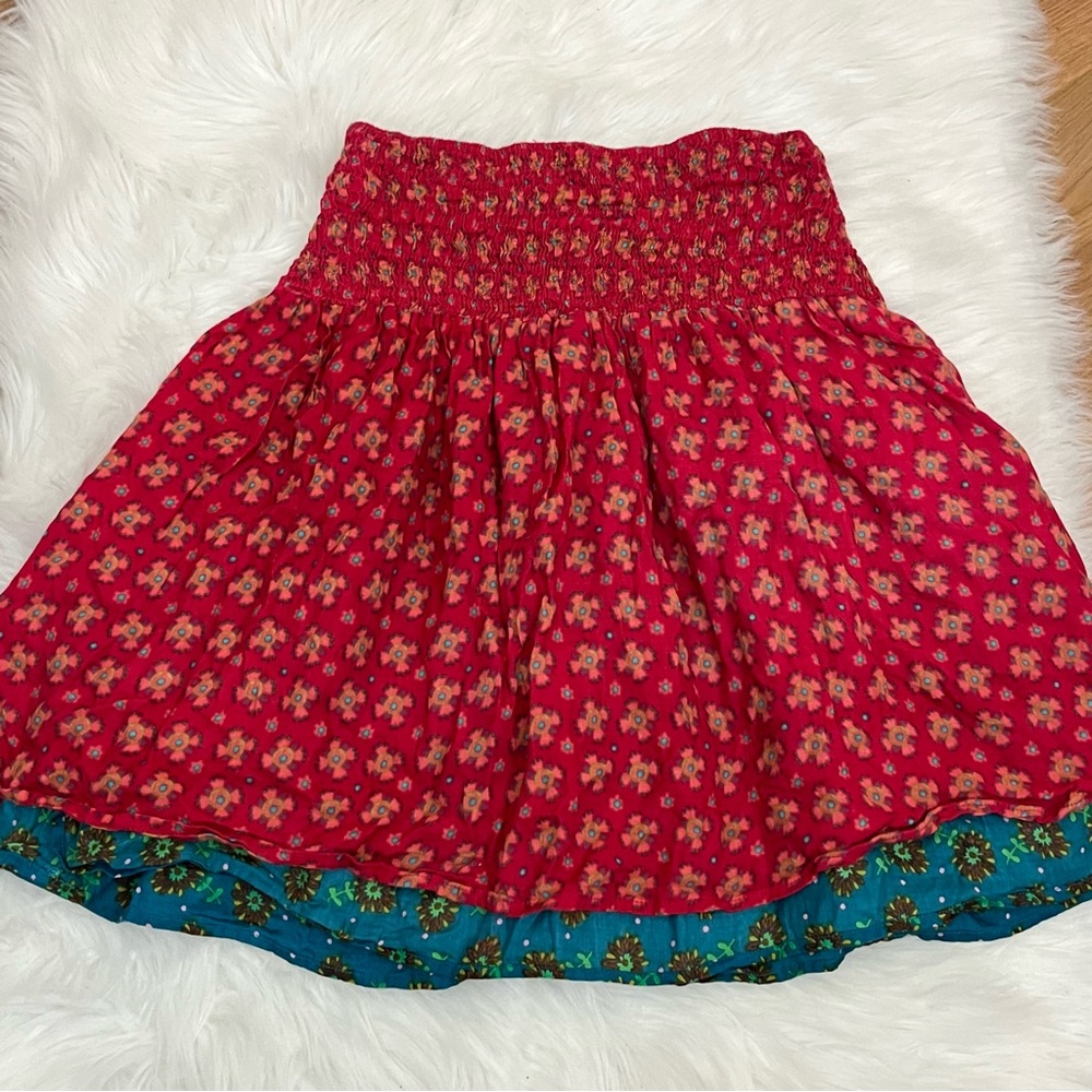 Natural Life Serena Reversible Cotton Floral Skirt Teal Pink S